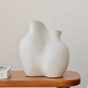 Vase à fleurs en céramique blanche glaçure mouchetée nordique Wabi Sabi décor à la maison pour salon intérieur moderne pour hôtels - Product Image 2