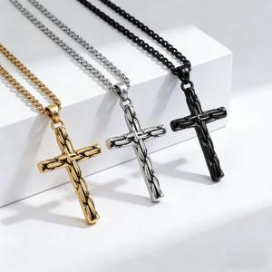 Men's <b>Cross</b> Pendant Necklace Stainless Steel <b>Chain</b> Gold Silver Black Everyday Wear Street Style Accessory - Product Image 1