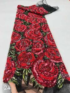 Tulle <span class=keywords><strong>blanc</strong></span>, <span class=keywords><strong>velours</strong></span> rouge, rose, broderie florale sur toute la surface, tissu multicolores, stock disponible, livraison rapide, États-Unis, Europe, Moyen-Orient - Product Image 5