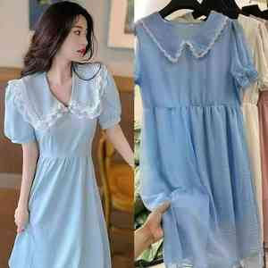 Vestido informal de encaje con cuello oblicuo de verano para mujer, vestido Midi acampanado de encaje de cintura alta, vestidos de fiesta para mujer, ropa para mujer al por mayor - Product Image 5