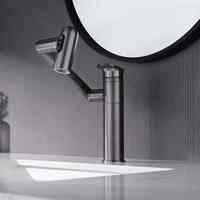 Robinet multifonctionnel moderne en cuivre gris anthracite pour eau chaude/froide, trois modes de pulvérisation, avec cartouche céramique pour lavabo de salle de bain