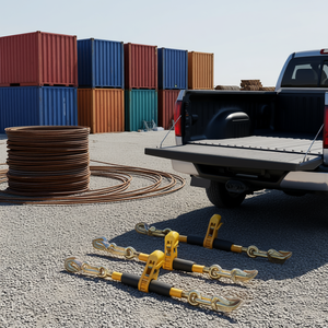 Tendicatena a cricchetto 5/16-3/8 pollici G80 con ganci, 7000 libbre, in acciaio giallo, con maniglia salva-lavoro per un fissaggio sicuro durante il trasporto - Product Image 2