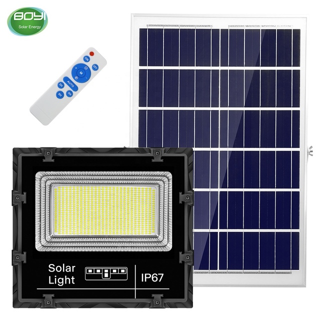 Remote Control Solar LED Floodlight with Large Capacity Battery Day and Night Sensor ABS IP67 Rated Solar Flood Light