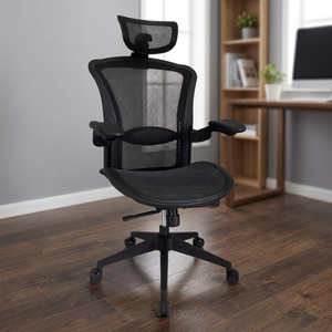 Chaise de bureau ergonomique à dossier haut en maille avec accoudoirs réglables et pivotants pour bureau à domicile, design moderne - Product Image 1