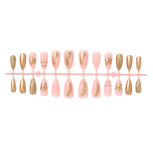24 faux ongles tendance 3D stéréo en forme de fleur dorée, capsules d'ongles florales de qualité supérieure, vente en gros - Product Image 4