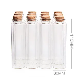 Whole sale 55ml long neck small glass bottle with cork round lid packing 55ml storage jar