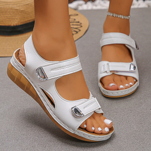Nuevas Sandalias Casuales de Plataforma con Cuña para Mujer, Talla Grande, Primavera/Otoño Verano, con Punta Abierta, Cierre de Velcro, Parte Superior de PU - Product Image 3