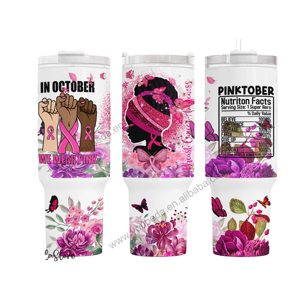Personalizado Concientización sobre el cáncer <span class=keywords><strong>de</strong></span> mama que usamos Rosa sobrevivientes <span class=keywords><strong>fe</strong></span> sobre el miedo sublimación 40oz vaso con asa - Product Image 6