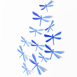 Autocollants muraux en PVC 3D bleus en forme de libellule pour la décoration du salon - Product Image 2