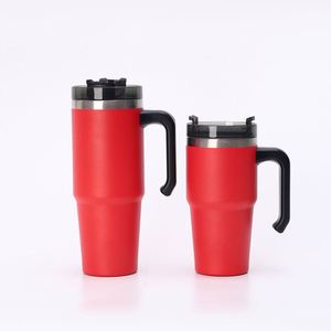 Gobelet de voyage isotherme à double paroi avec poignée, 20oz 30oz, avec couvercle et paille, base antidérapante, pour les trajets quotidiens - Product Image 4