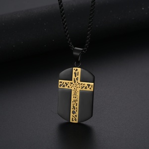 Wholesale <b>Titanium</b> Steel Men Designer Jewelry Dogtag Cross Pendant Necklace - Product Image 4