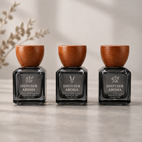 Flacon de parfum carré transparent noir de 50 ml avec bouchon en bois de noyer, conteneur de parfum vide rechargeable