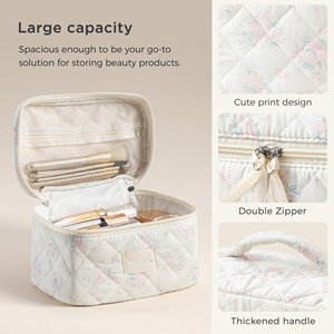Large Floral Cosmetic <b>Bag</b> for Women, Cute Cotton Makeup <b>Bags</b>, Flower Travel Toiletry Organizer <b>Bag</b> - Product Image 3