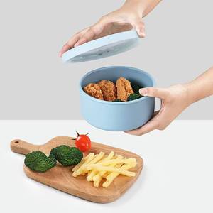 Reusable Food Storage <b>Containers</b> Non-slip Silicone Office Workers Kids Divided Lunch Bowl With Lid - Product Image 3