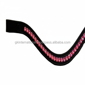 สายรัดสำหรับอานขี่ม้าที่ได้รับความนิยมสูงสุดสายหนังแท้ออกแบบด้วยคริสตัลทรงกลมสีชมพูสุดหรูโซ่ระยิบระยับ - Product Image 1
