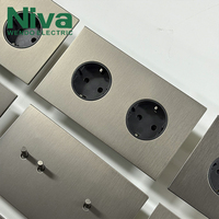 Prise murale Niva, norme européenne, panneau en acier inoxydable, prises Schuko, interrupteurs, boîte de jonction ronde européenne pour maison, hôtel, villa