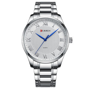 Montre à quartz personnalisée avec logo, bracelet en alliage d'acier inoxydable, pour homme, style simple, décontracté, cadran en verre, aiguilles mécaniques - Product Image 1