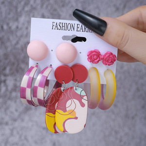 Fashion <b>Earrings</b> Colorful Acrylic Heart Resin Stud Set For Women Anniversary Jewelry E1650 1 - Product Image 2