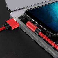 Cable de Datos USB Tipo-C a USB-A con Trenzado de Nailon, 1M, 3A, Carga Rápida, Conector en Ángulo, Rojo y Negro