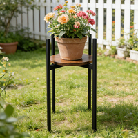 Support de plantes moderne en métal et bois, porte-pot de fleurs d'intérieur avec plateau rond pour la décoration de la maison et les plantes d'intérieur