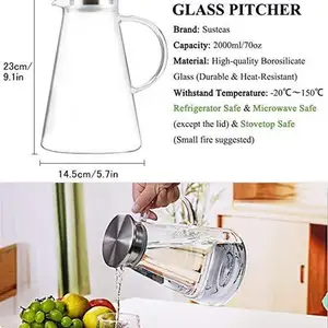 2.0 Liter Glass Jug Carafe With Lid Ice Tea Jug Water Wi