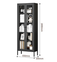 Bibliothèque en acier à double porte vitrée, sans formaldéhyde, minimaliste, sur pied, 5 étagères, pour salon et chambre à coucher