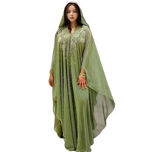 Último Modelo de Kaftán Árabe Abaya, Talla Grande, con Capucha, Estampado con Cuentas, Vestido Maxi Holgado para Mujer - Product Image 1