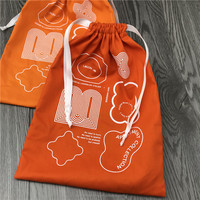 Sac d'emballage cadeau personnalisé en coton sergé orange avec cordon de serrage, recyclable, avec ruban, pour bijoux, jouets Labubu, parfums