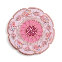 Miroir de poche en métal rose émaillé doux, motif fleur unique, tendance