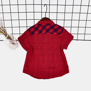 Vente chaude Enfants Vêtements Casual Revers Col Top Chemises Garçon <span class=keywords><strong>gaze</strong></span> <span class=keywords><strong>chemise</strong></span> Col Rond Plaid Rayé lâche été garçons <span class=keywords><strong>chemise</strong></span> - Product Image 6