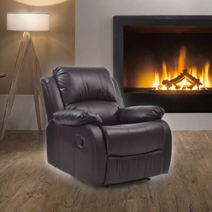 Modern Faux Leather <b>Recliner</b> <b>Chair</b> One Seat Manual Button Operation Cushion Back Padded Arms Metal Frame Contemporary Design - Product Image 3
