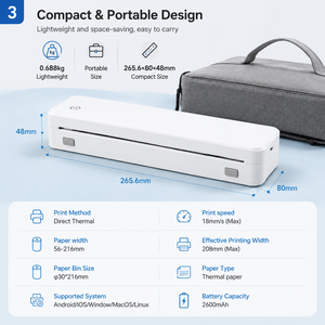 Impresora Térmica Portátil A4, Impresora Inalámbrica Compacta y Ligera sin Tinta con Batería Integrada para Oficina, Hogar y Negocios - Product Image 4