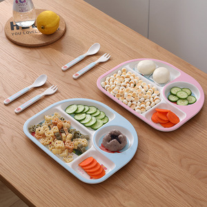 Ensemble de vaisselle pour enfants en fibre de <span class=keywords><strong>bambou</strong></span> écologique, motif lapin mignon, trois pièces, fourchette, cuillère, <span class=keywords><strong>assiette</strong></span> <span class=keywords><strong>compartiment</strong></span>ée pour la maternelle - Product Image 5