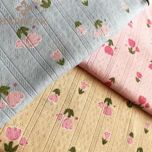 HAPPEAK Personalizar Impresso Jacquard Pointelle Tecido Malha De Algodão Poli Bonito Tecido De Impressão Floral