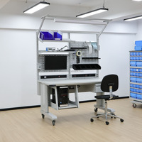 Banco de Trabajo Modular Eléctrico ESD DETALL para Ensamblaje de PCB con Sistema de Conexión a Tierra y Superficie Laminada ESD, y Accesorios Modulares