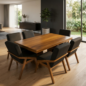 Modern Teak Wood <b>Dining</b> Table Set with Black Armchair Minimalist Eco-Friendly Furniture for Apartment & Hotel Use - Product Image 3
