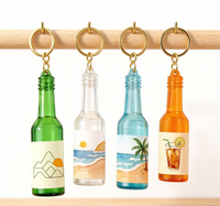 Mini porte-clés transparent mignon en forme de canette de bière ou de vin, breloque personnalisée pour sac, cadeau promotionnel souvenir