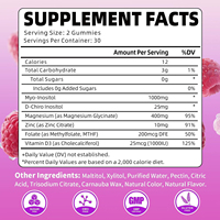 Gummies Myo & D-Chiro Inositol à Marque Blanche OEM avec Folate, Vitamine D3, Zinc, Sans Sucre, Complément Alimentaire pour Femmes, 60 Gummies