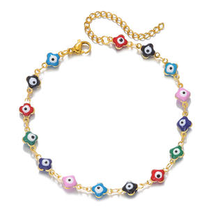 Pulsera de Talismán de ojo de pez azul turco hecha a mano, pulsera de trébol de cuatro hojas de ojo malvado de Amistad ajustable a la moda para niñas - Product Image 1
