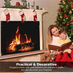 Deflectores para Chimenea Rectangulares 82x99 86x115cm, Negros, de Tela Oxford, Estilo Clásico, Protector de Viento para Chimenea Interior - Product Image 5