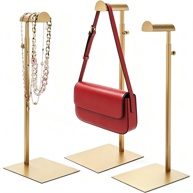 Custom Telescopic Handbag Display Stand Retail Shop Bag Holder Shelf CNC Custom Processing Laser Engraved Logo