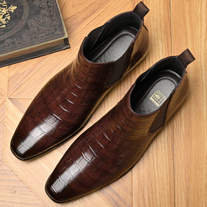 Botas Chelsea para Hombre, de Cuero Genuino, Punta Puntiaguda, Sin Cordones, Antideslizantes, para Todas las Temporadas, Uso Formal - Product Image 2