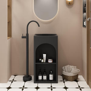 Lavabo sur pied moderne en acier inoxydable couleur personnalisée avec étagère de rangement, pour salle de bain, idéal petits espaces et hôtels - Product Image 3