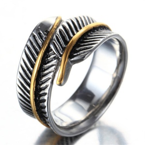 Vintage Retro Black Gold Plated Feather Leaf <b>Open</b> Stainless Steel Adjustable <b>Ring</b> for Women Men - Product Image 6