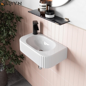 Mới đến màu đen Lave-Mains phòng tắm gốm hình chữ nhật nhỏ treo tường gắn bồn rửa chậu lavabo - Product Image 3