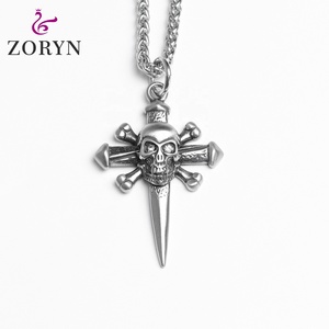 Colliers pendentifs croix et poignard en acier inoxydable 316L personnalisés, style gothique punk vintage, bijoux de mode en acier titane pour hommes - Product Image 1