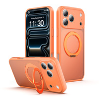 Coque de téléphone anti-choc magnétique avec support et protection intégrale de l'objectif de l'appareil photo, finition mate orange cosmique pour iPhone 17 16 15 14 Pro Max