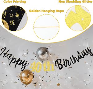 Pancarta Negra y Dorada de Feliz <span class=keywords><strong>Cumpleaños</strong></span> Número <span class=keywords><strong>40</strong></span> - Decoraciones de Feliz <span class=keywords><strong>Cumpleaños</strong></span> Número <span class=keywords><strong>40</strong></span> para Hombres y Mujeres, Artículos para Fiestas de <span class=keywords><strong>Cumpleaños</strong></span> Número <span class=keywords><strong>40</strong></span> - Product Image 4