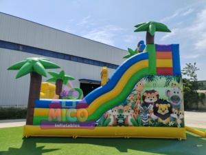 Tobogán Inflable Seco con Diseño de Jungla Vibrante, Palmeras, Tucanes y <span class=keywords><strong>Monos</strong></span> para Juegos Infantiles al Aire Libre - Product Image 5