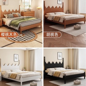 Retro Solid Wood Bed 1.5M Japanese Style Cherry Wood Color Platform Bed For Bedroom - Product Image 4
